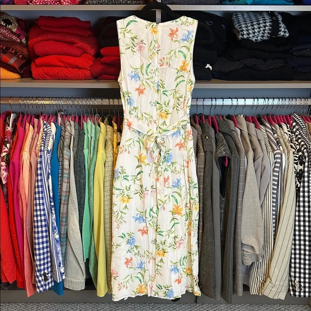 WAYF white/multicolor floral sleeveless back zipper/tie midi dress size XS NWT - Picture 3 of 3
